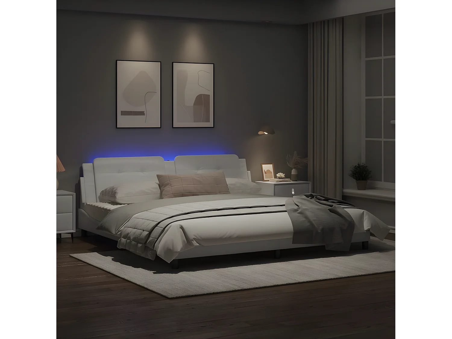 Cadre de lit avec lumières LED blanc 200x200 cm similicuir
