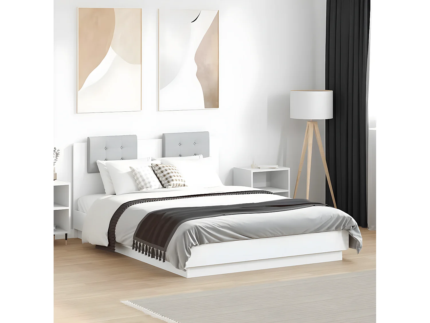 Estructura cama con cabecero madera ingeniería blanco 120x190cm