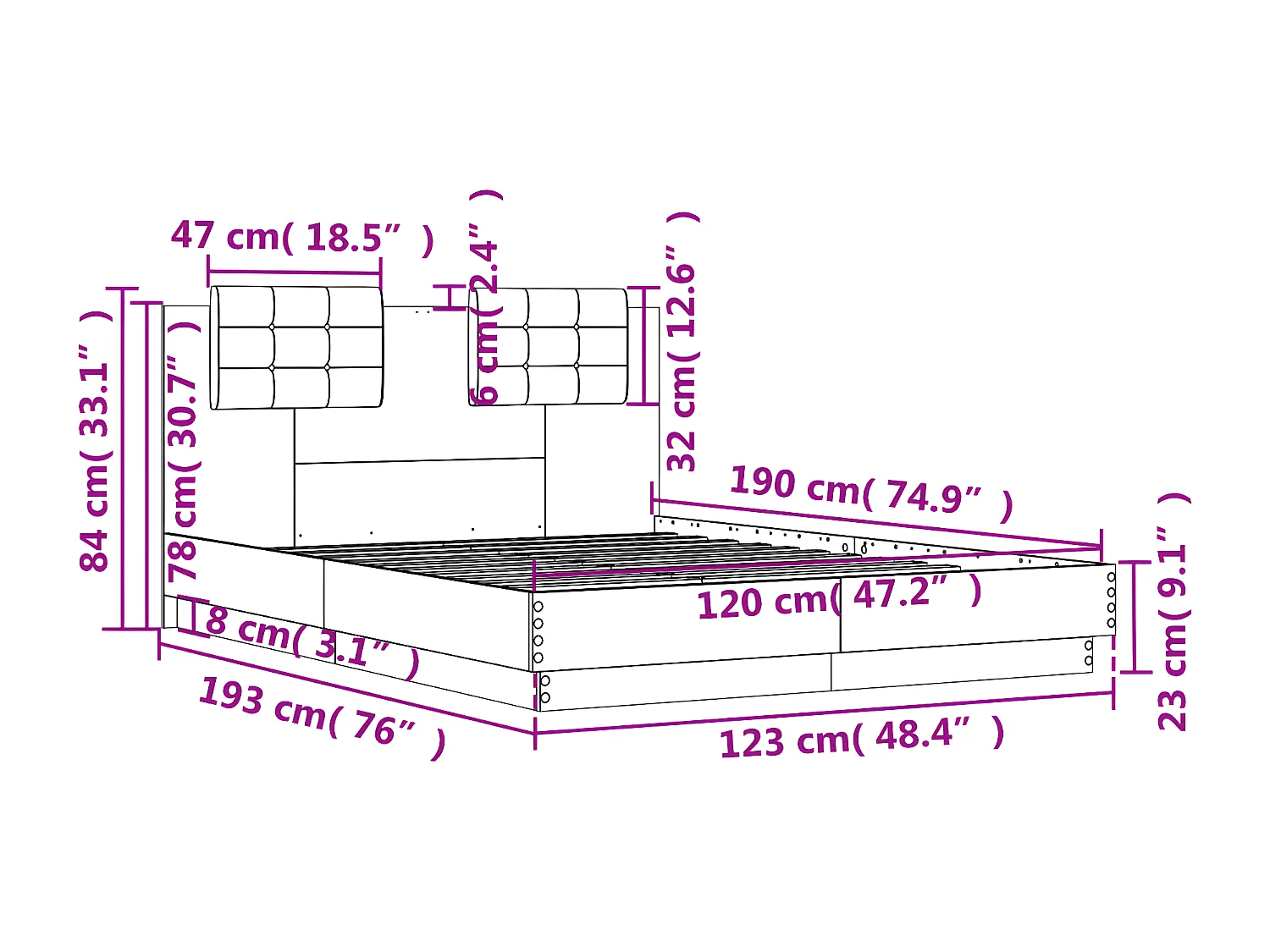 Estructura cama con cabecero madera ingeniería blanco 120x190cm