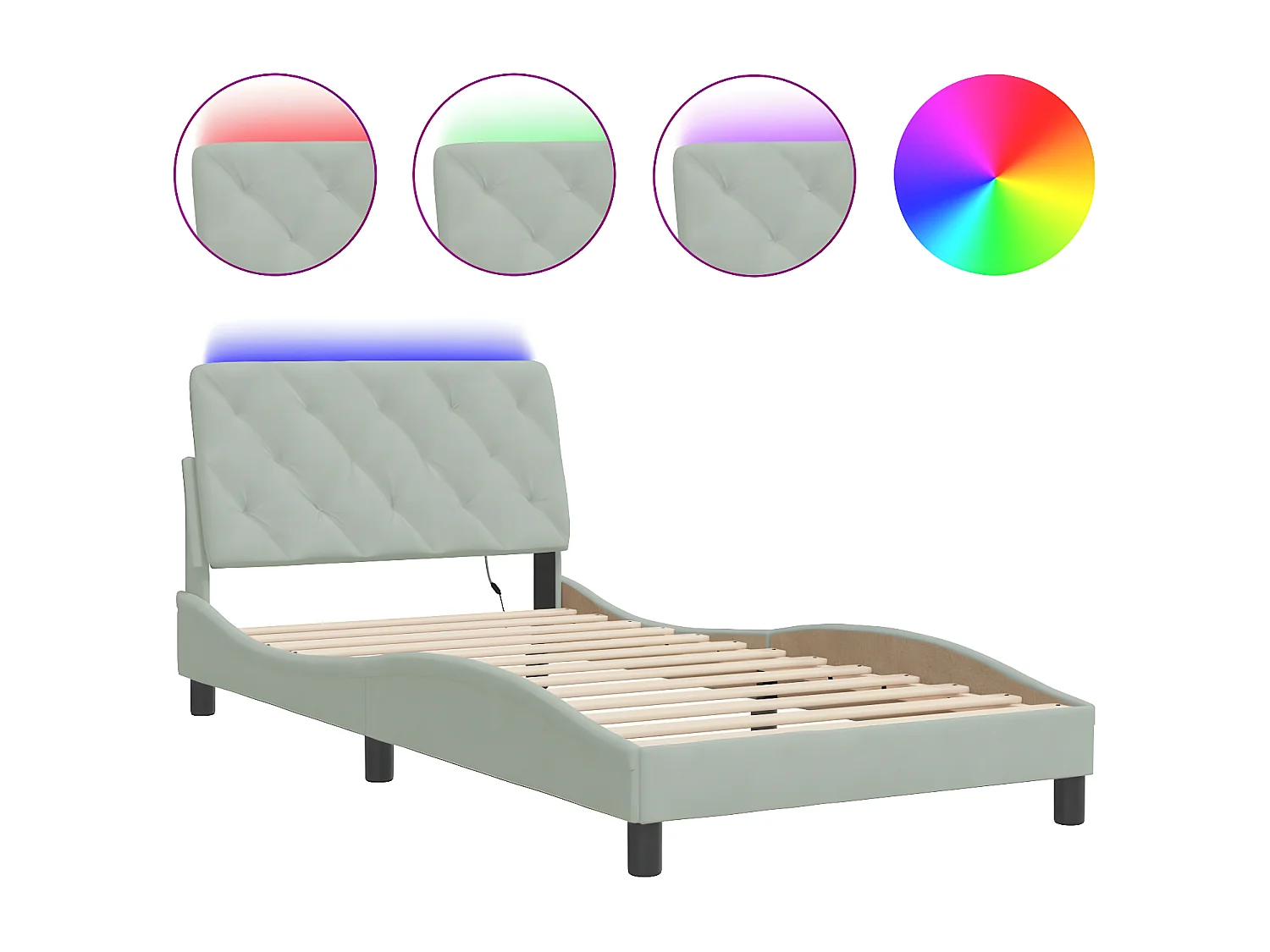 Cadre de lit avec lumières LED gris clair 100x200 cm velours