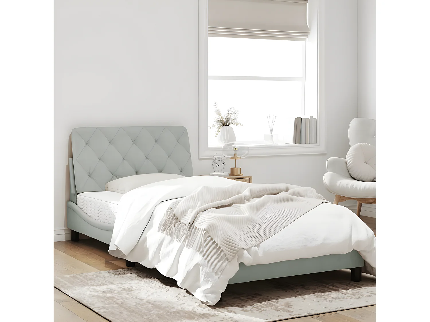 Cadre de lit avec lumières LED gris clair 100x200 cm velours