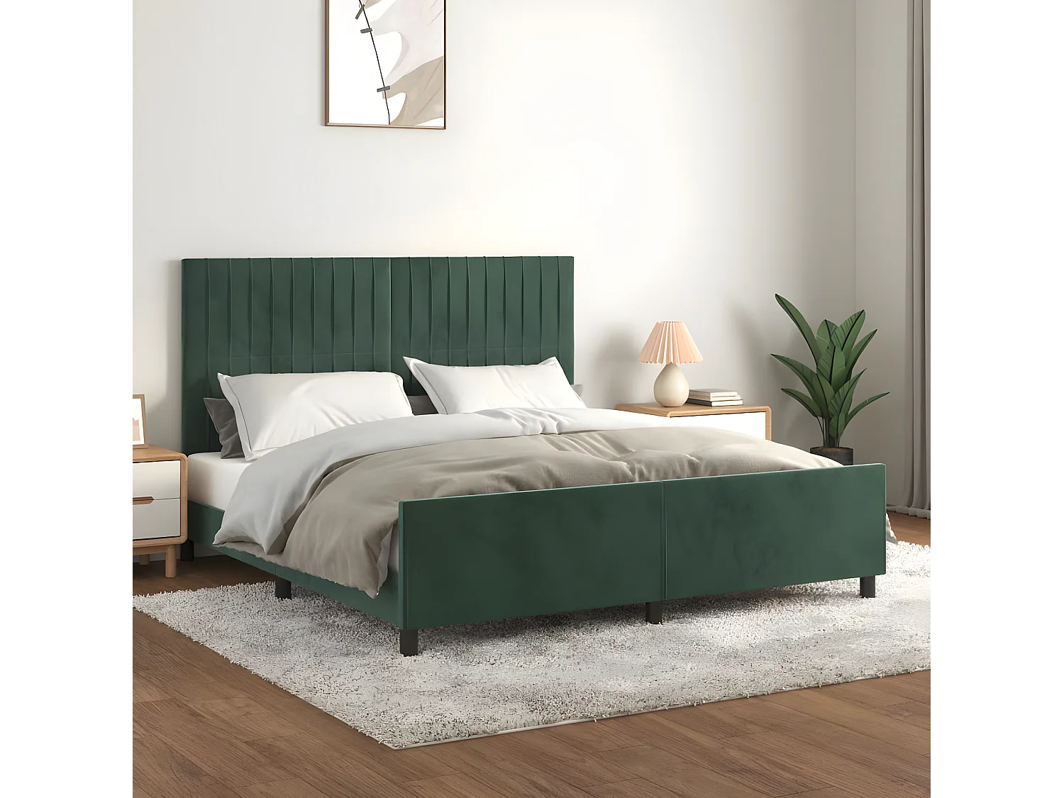 Estructura cama con cabecero terciopelo verde oscuro 180x200 cm