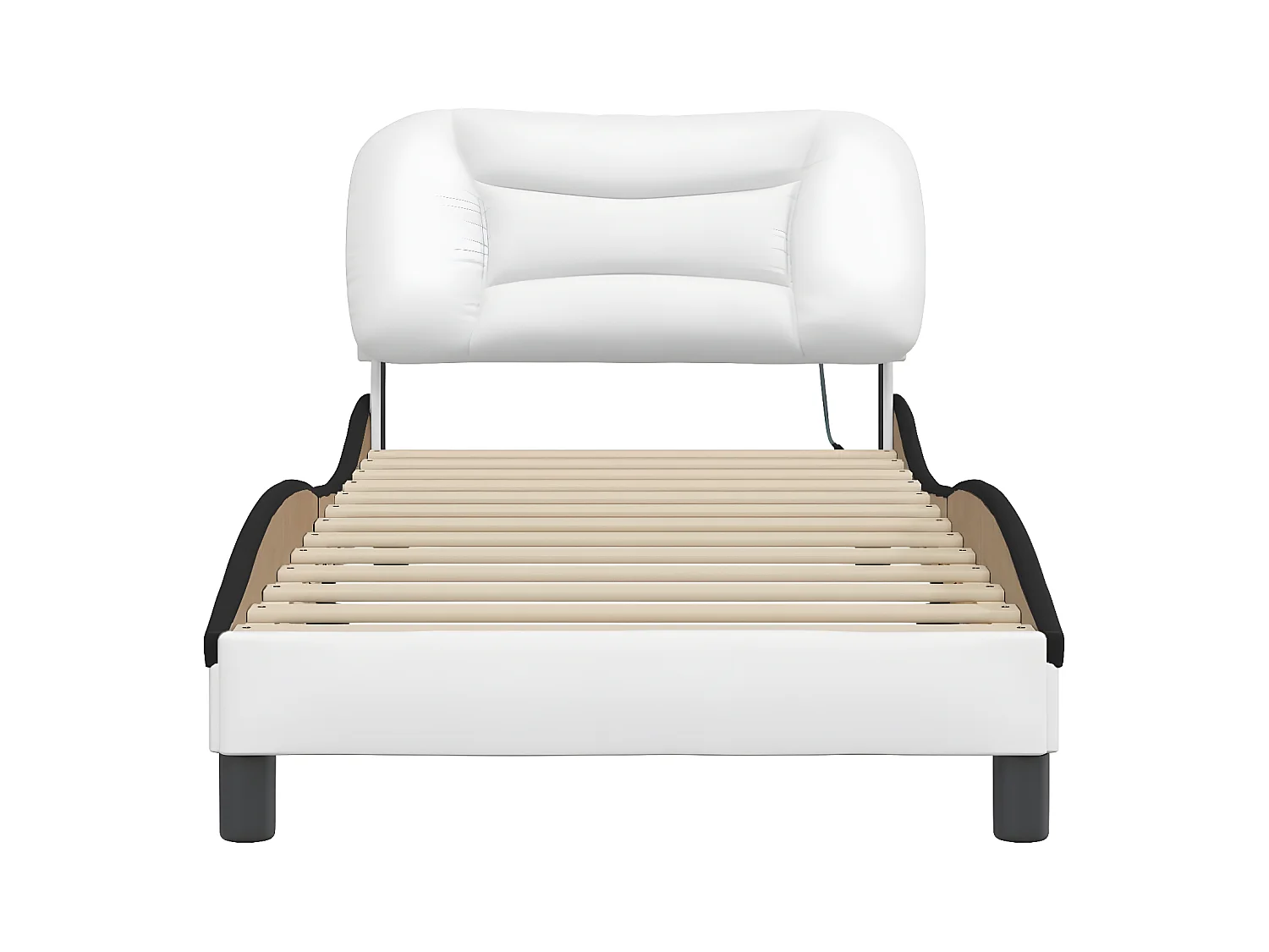 Estrutura cama c/ luzes LED 90x200cm couro artif. branco/preto