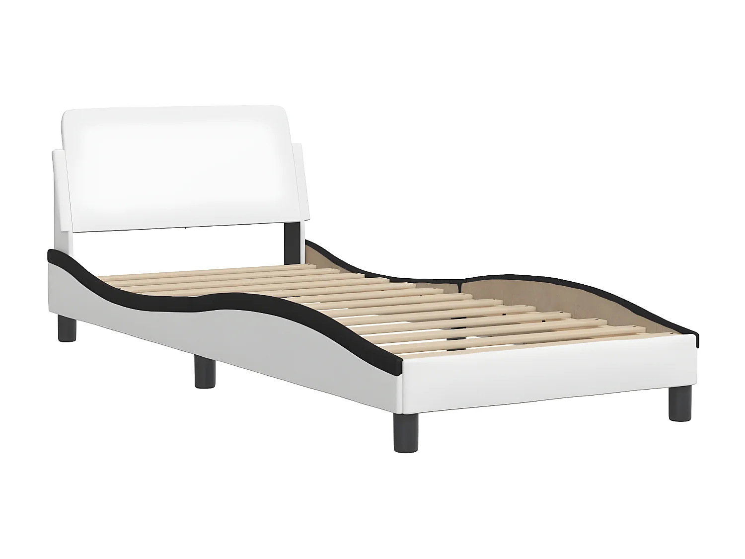 Estrutura cama c/ luzes LED 90x200cm couro artif. branco/preto