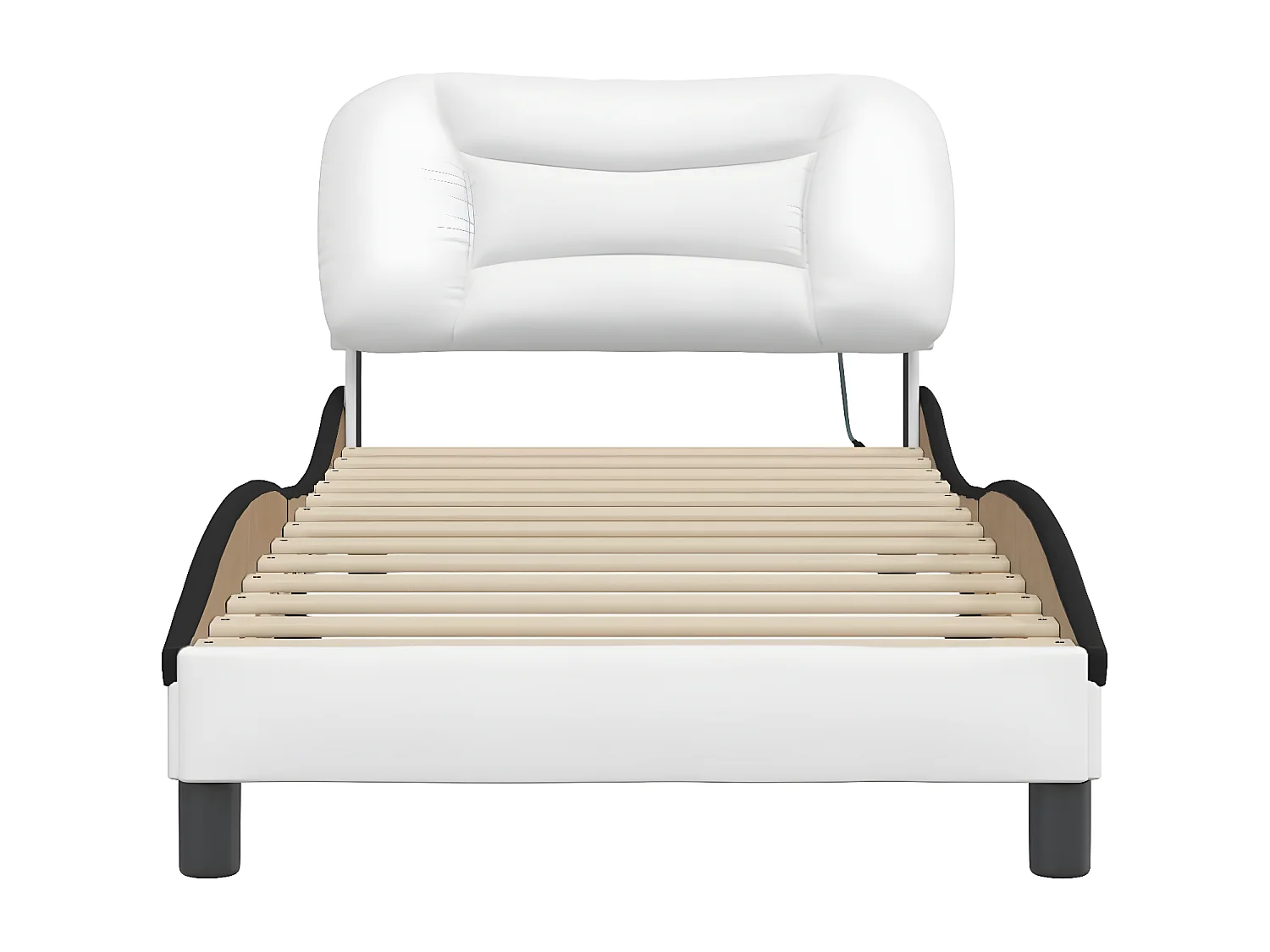 Estrutura cama c/ luzes LED 90x200cm couro artif. branco/preto