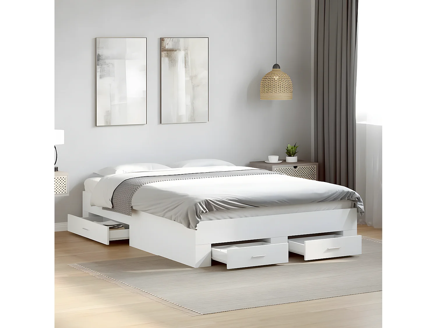 Cama con cajones madera de ingeniería blanco 135x190 cm