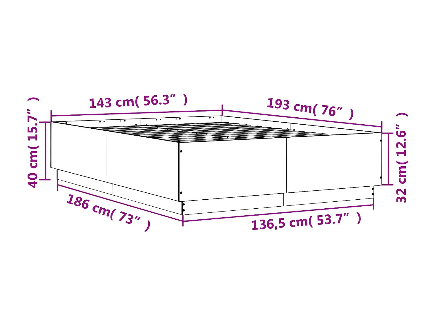 Estrutura cama 140x190 cm derivados de madeira cinzento sonoma
