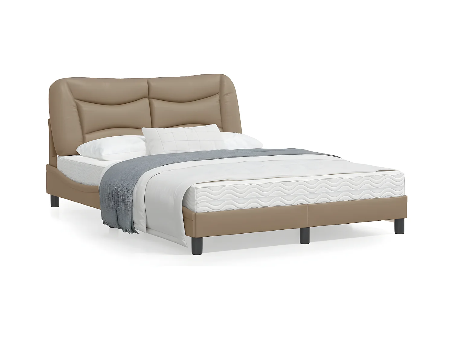 Estrutura cama c/ luzes LED 120x200 couro artificial cappuccino