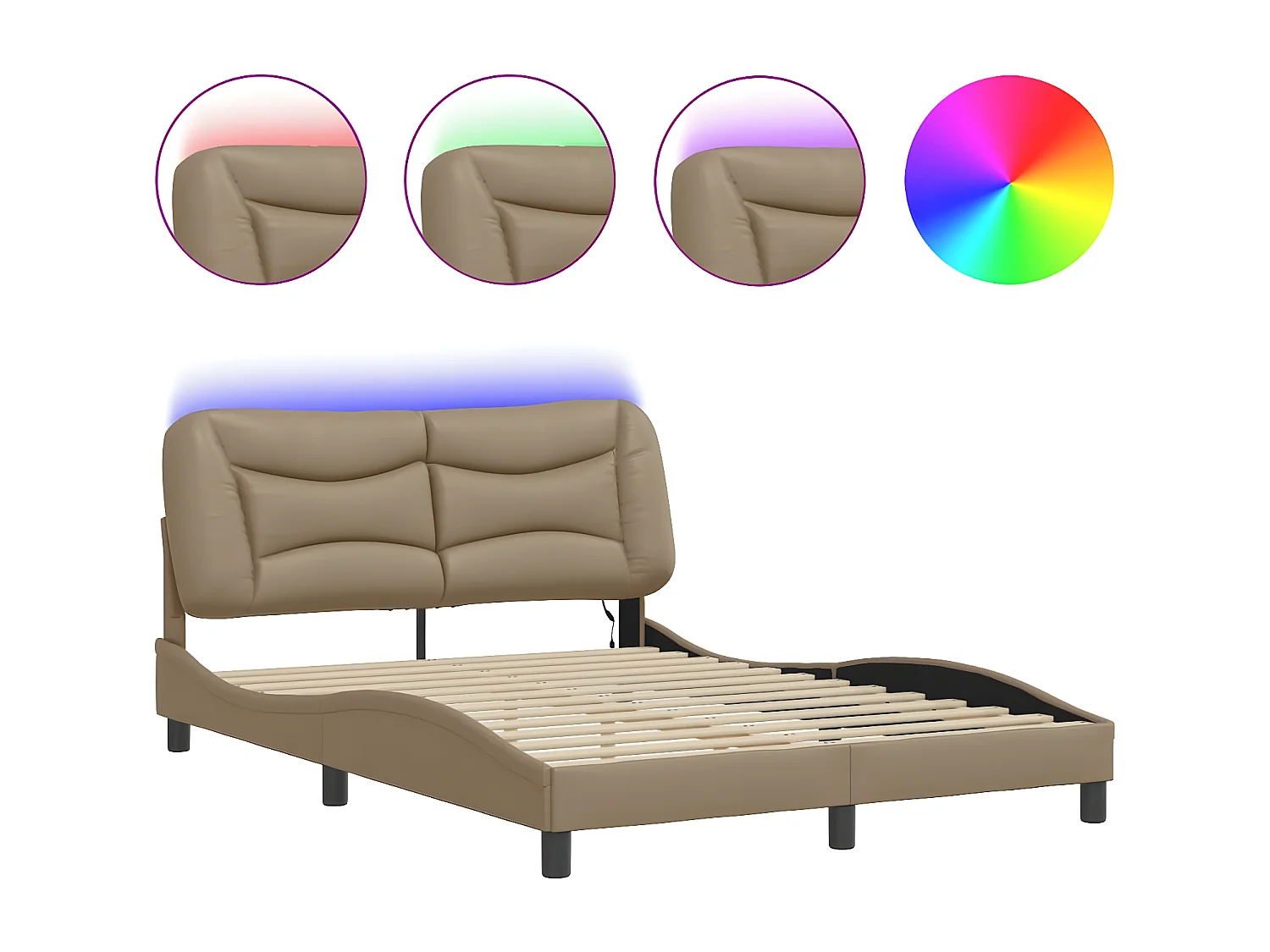 Estrutura cama c/ luzes LED 120x200 couro artificial cappuccino