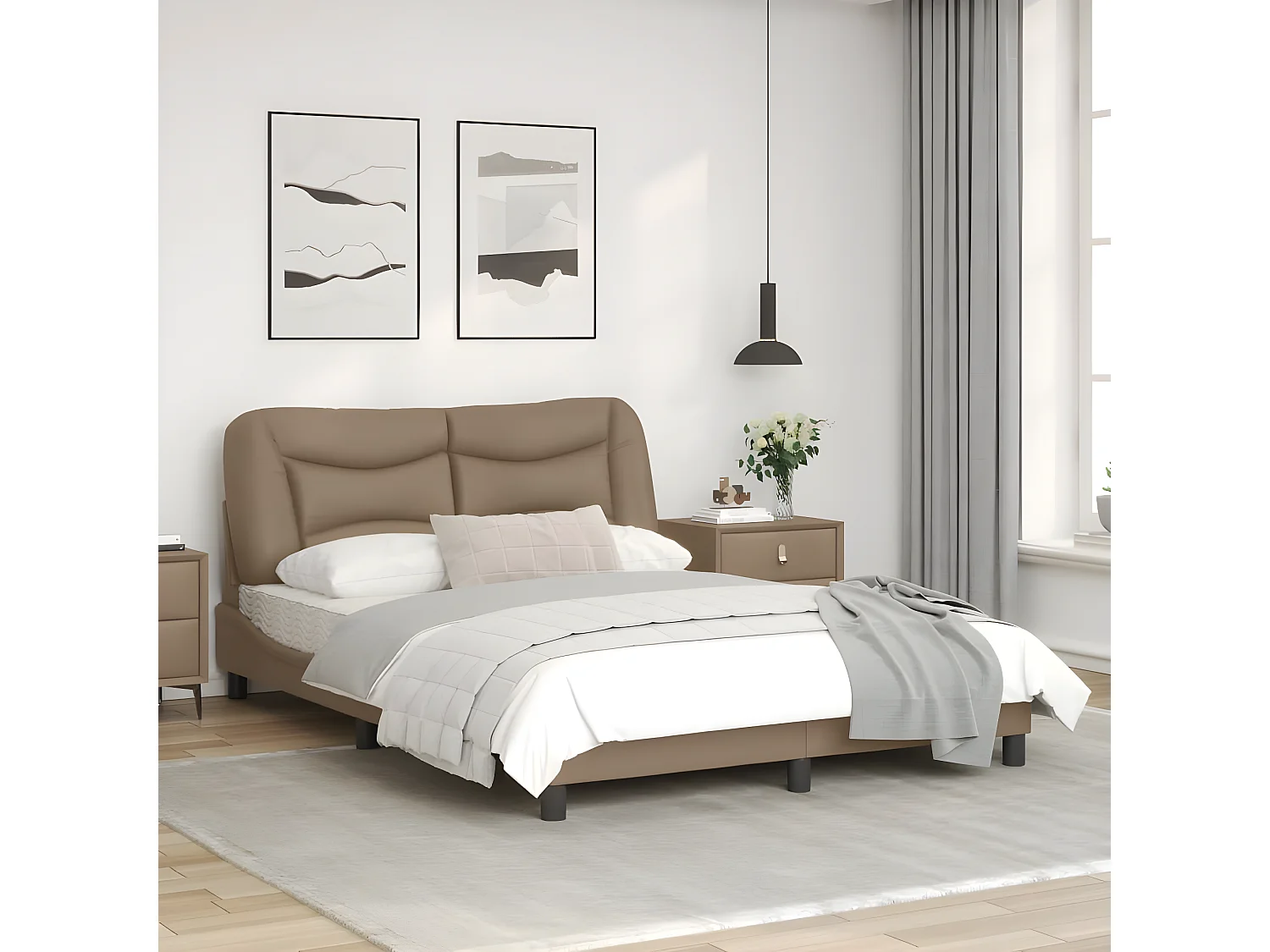 Estrutura cama c/ luzes LED 120x200 couro artificial cappuccino