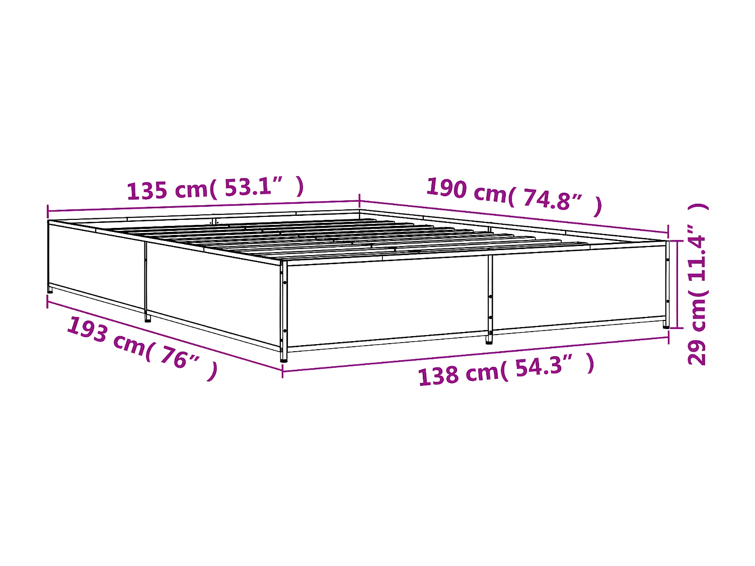 Estructura de cama madera de ingeniería y metal negro 135x190cm