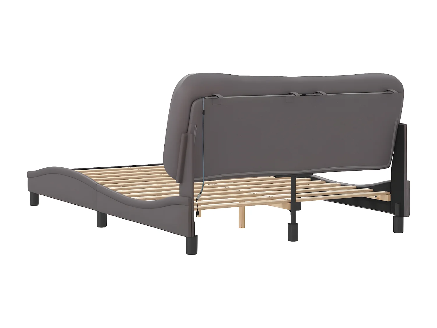 Estrutura de cama c/ luzes LED 140x200cm couro artificial cinza