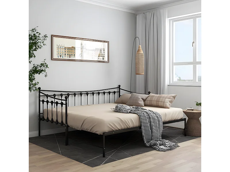 Estrutura sofá-cama de puxar 90x200 cm metal preto