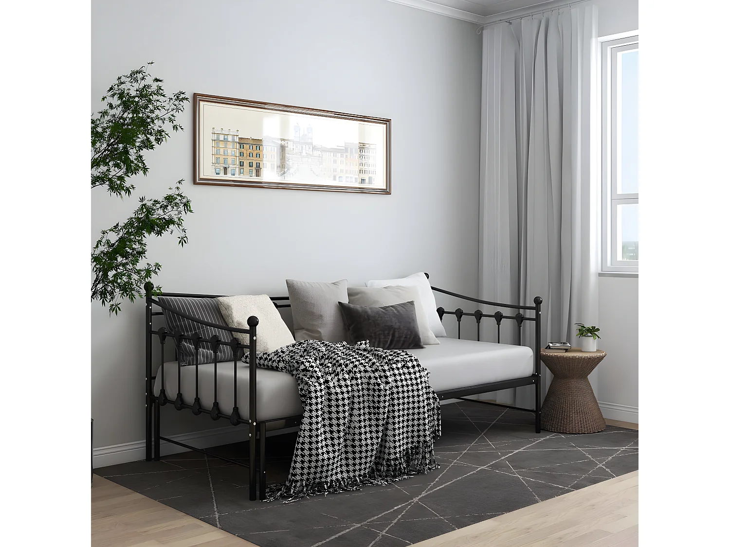 Estrutura sofá-cama de puxar 90x200 cm metal preto