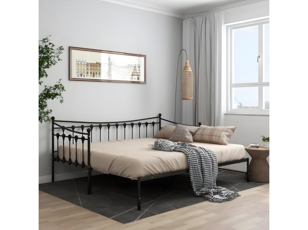 Estructura de sofá cama extraíble de metal negro 90x200 cm