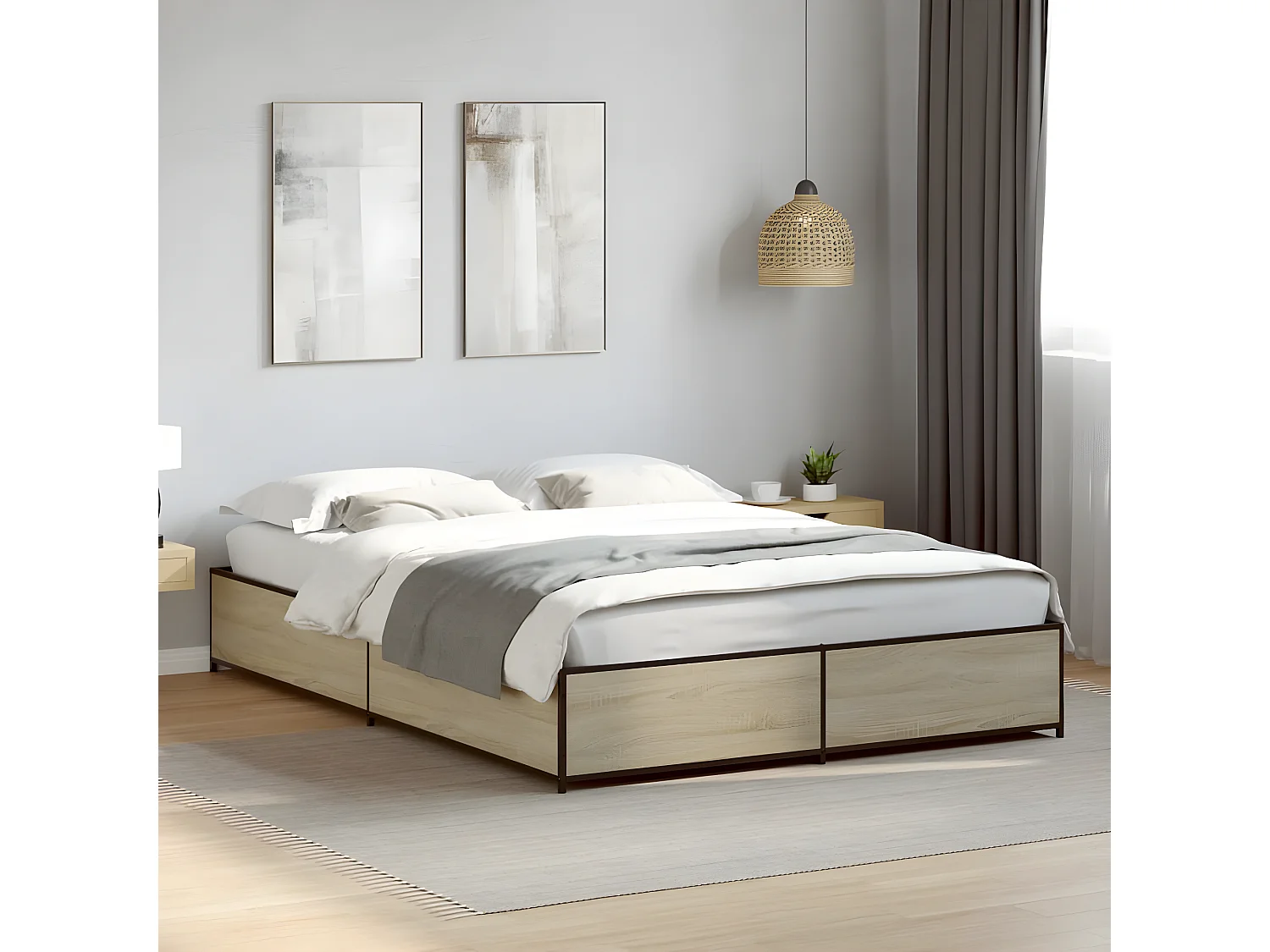 Estrutura de cama 150x200 cm derivados madeira/metal