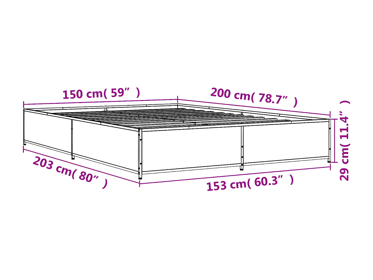 Estrutura de cama 150x200 cm derivados madeira/metal