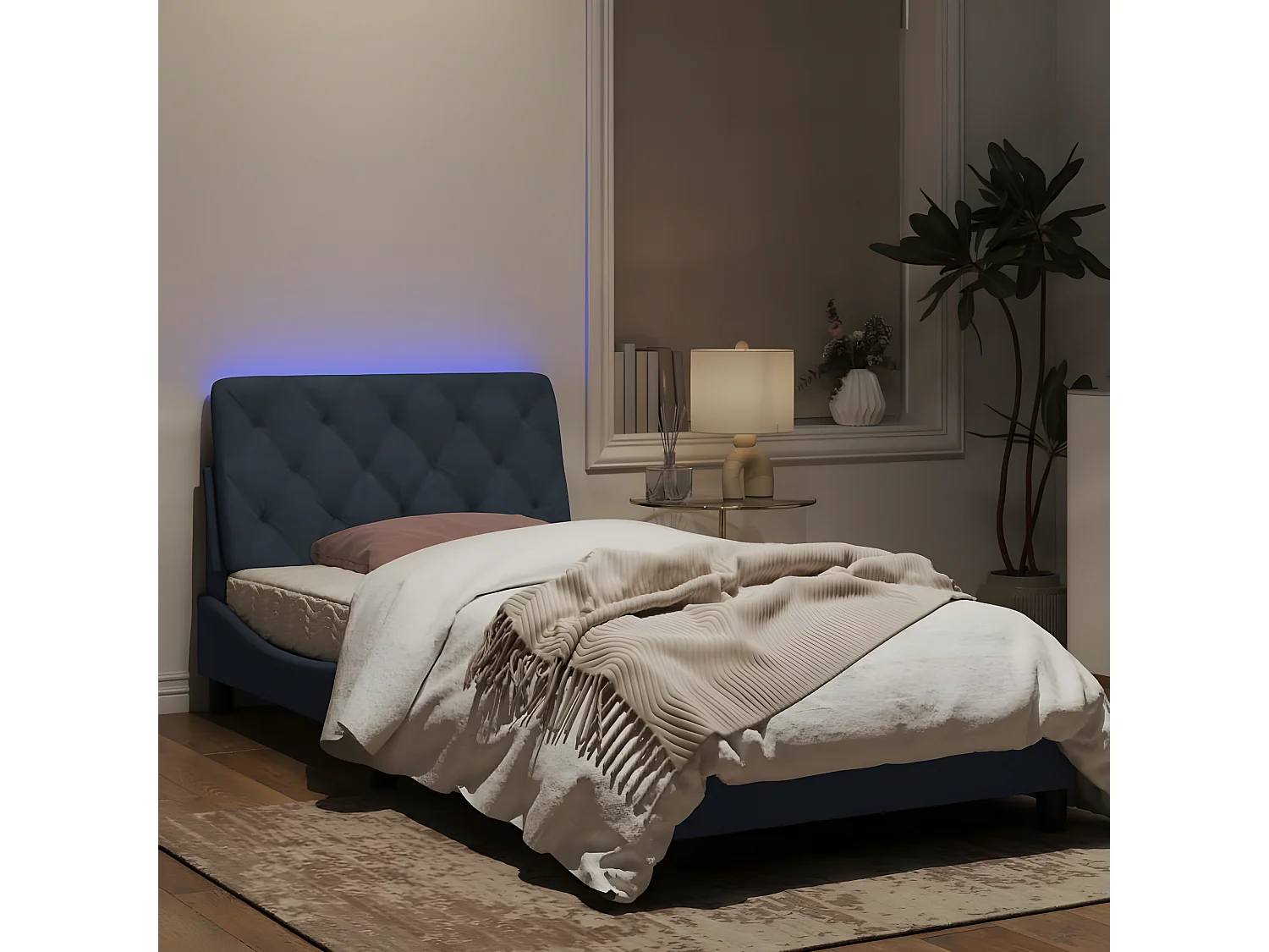 Estructura cama con luces LED terciopelo gris oscuro 100x200 cm