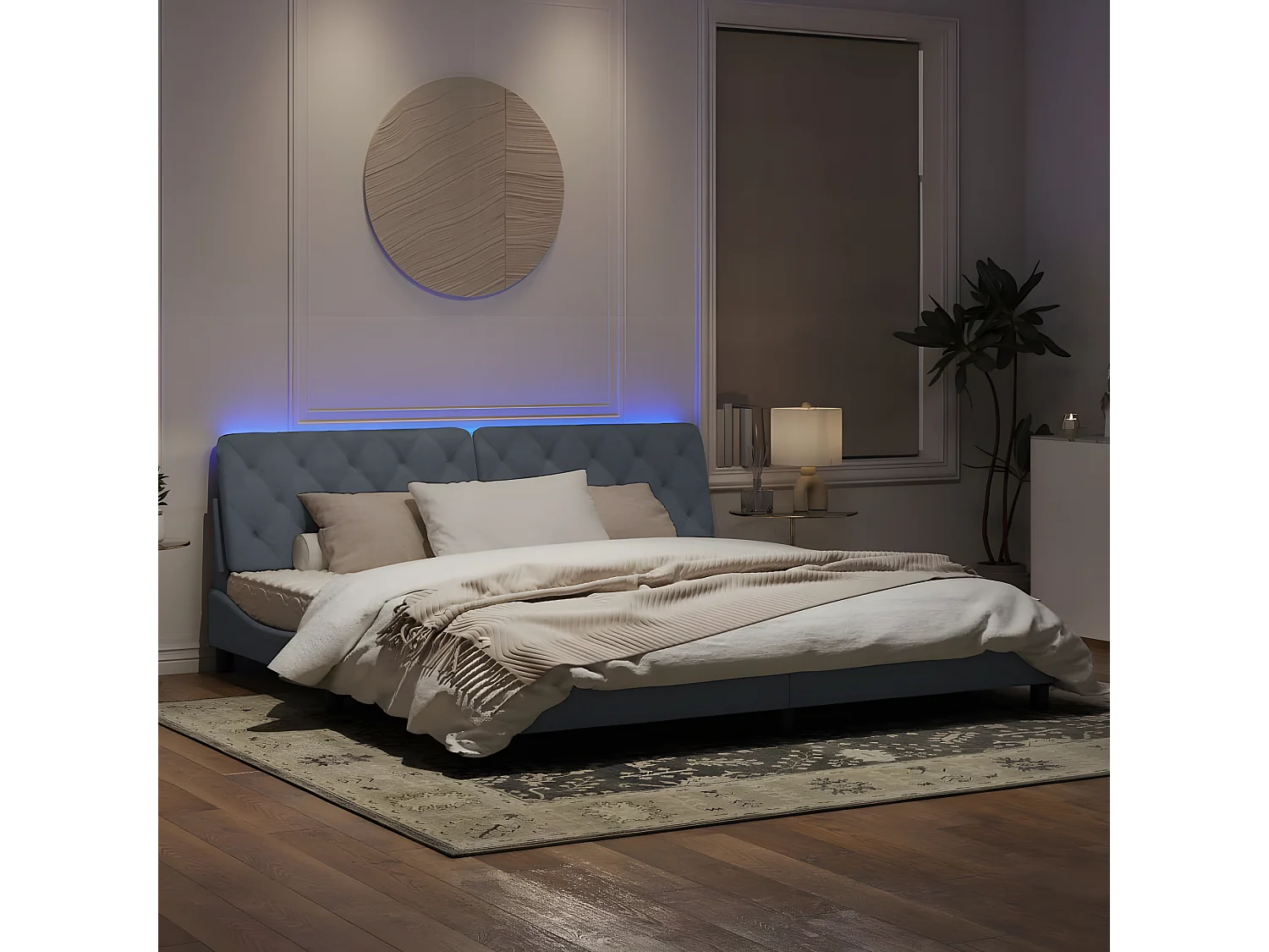 Estructura cama con luces LED terciopelo gris oscuro 200x200 cm