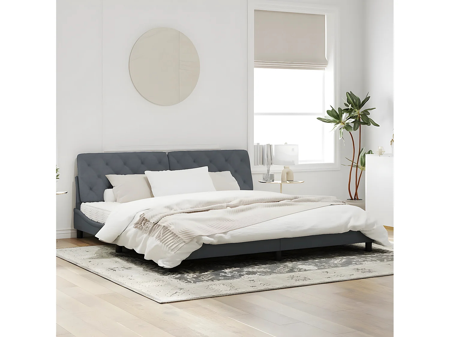 Estructura cama con luces LED terciopelo gris oscuro 200x200 cm