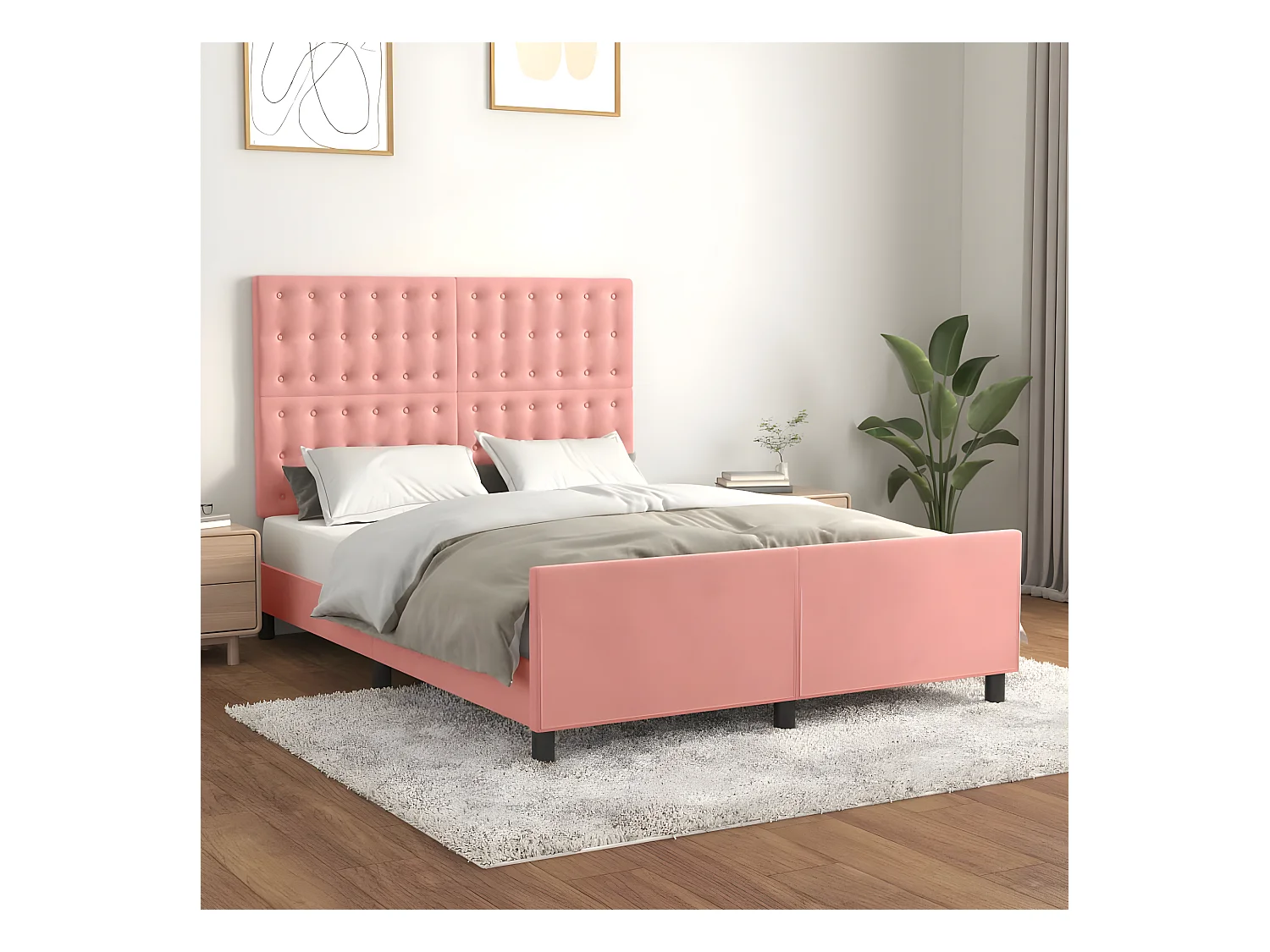 Estrutura de cama c/ cabeceira 140x190 cm veludo rosa