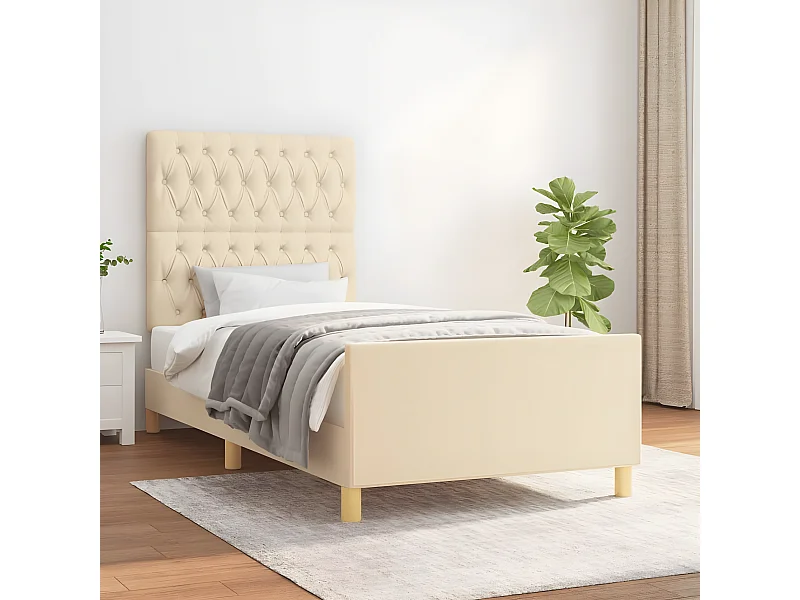 Cadre de lit avec tête de lit Crème 90x200 cm Tissu