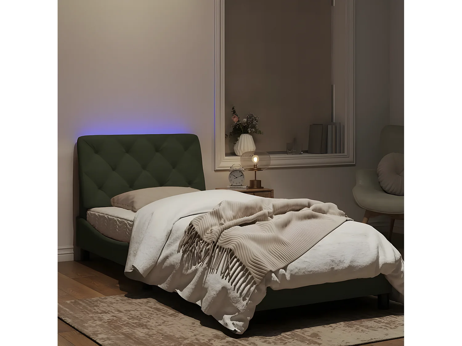Estructura cama con luces LED terciopelo gris claro 90x190 cm