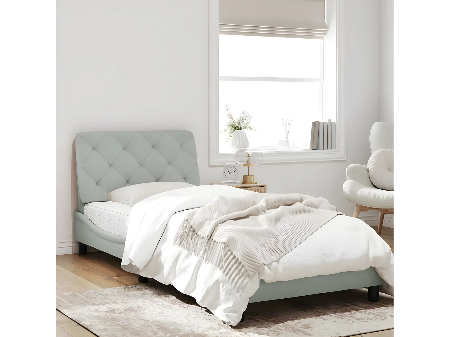 Estructura cama con luces LED terciopelo gris claro 90x190 cm