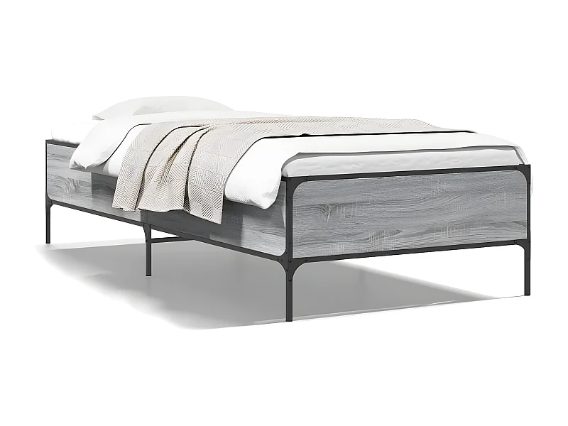 Estructura cama madera ingeniería metal gris Sonoma 75x190 cm