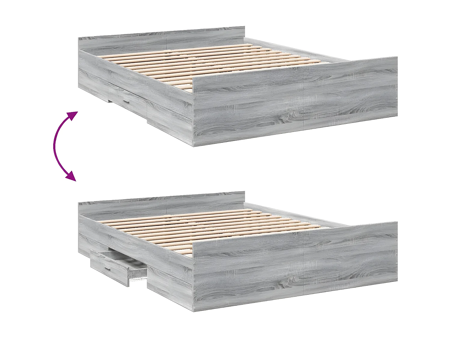 Cama con cajones madera ingeniería gris Sonoma 140x200 cm