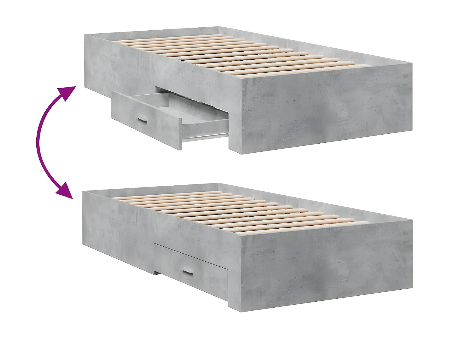 Cama con cajones madera ingeniería gris hormigón 90x190 cm