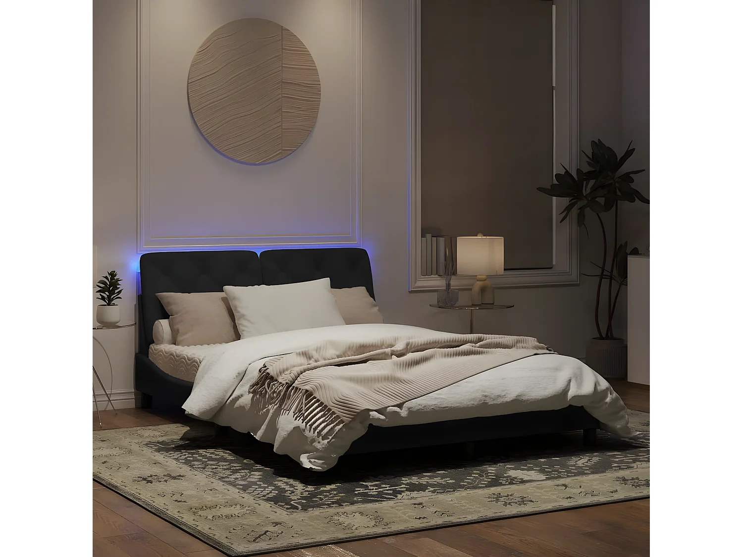 Estructura de cama con luces LED terciopelo negro 160x200 cm