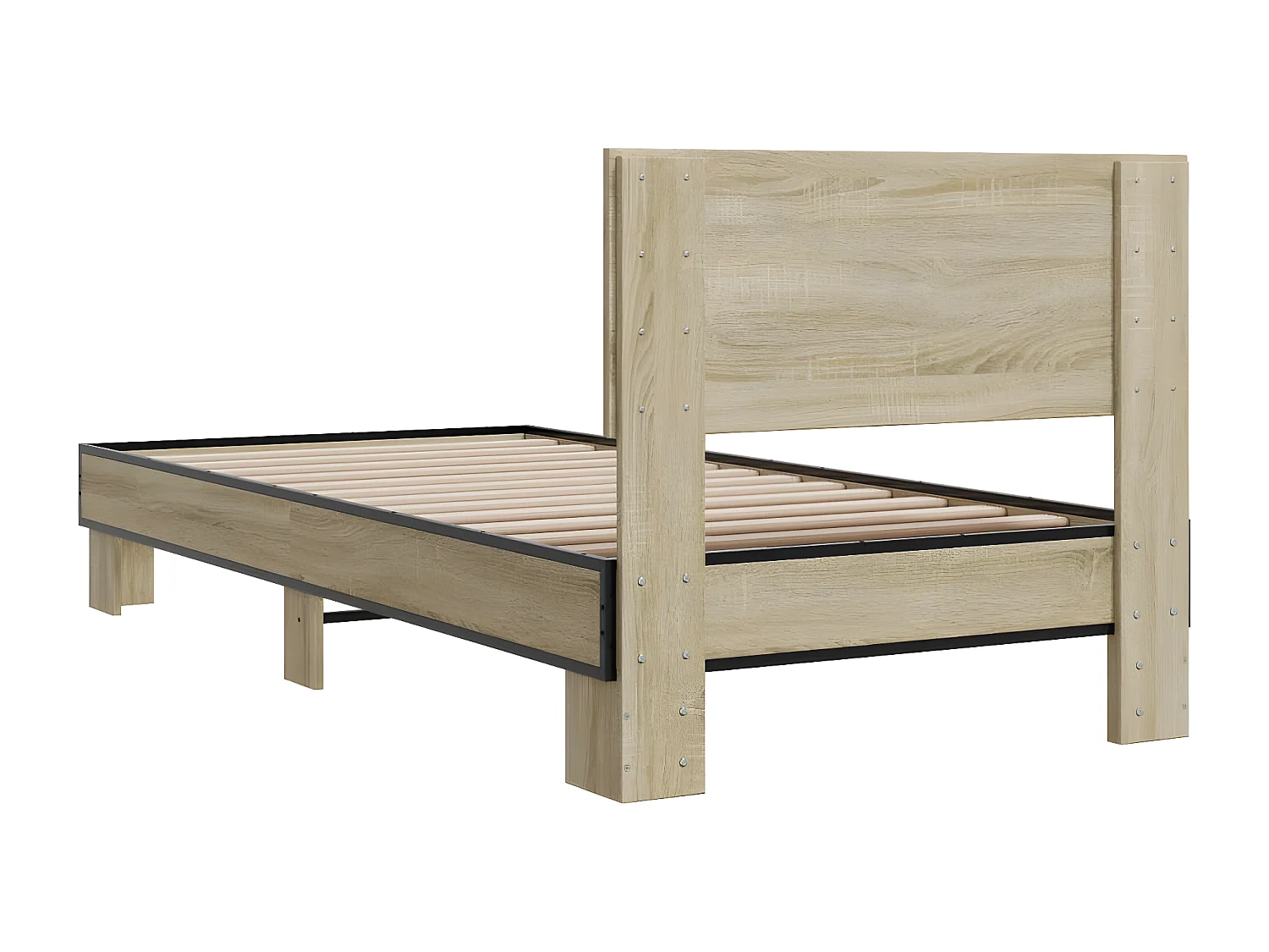Estructura cama madera ingeniería metal roble Sonoma 75x190 cm