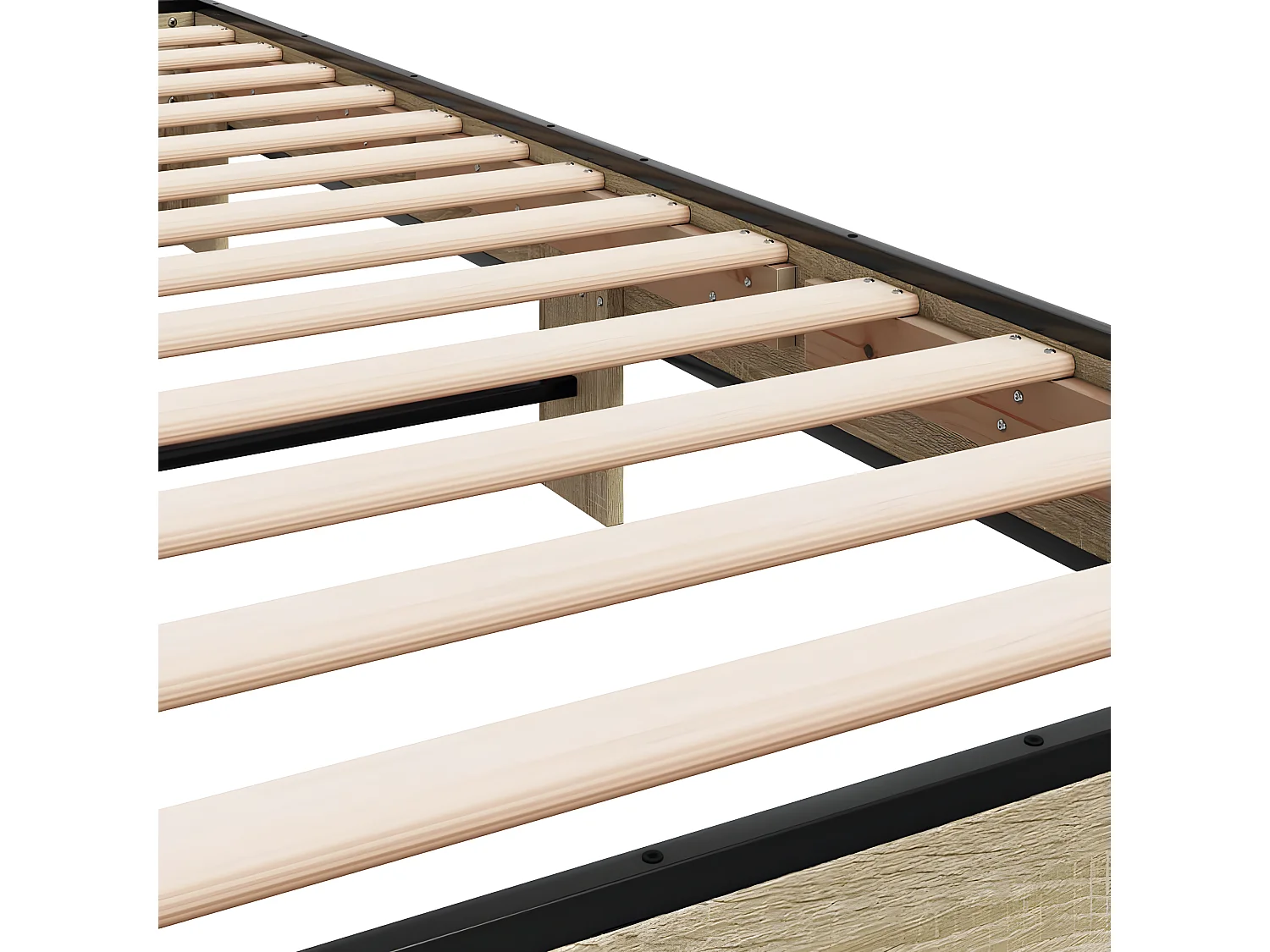 Estructura cama madera ingeniería metal roble Sonoma 75x190 cm