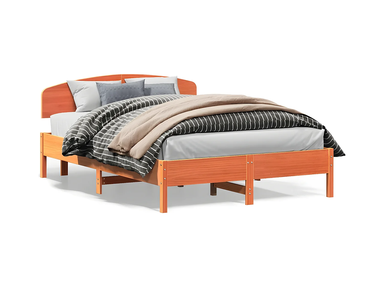 Estrutura cama c/ cabeceira 150x200cm pinho maciço castanho-mel