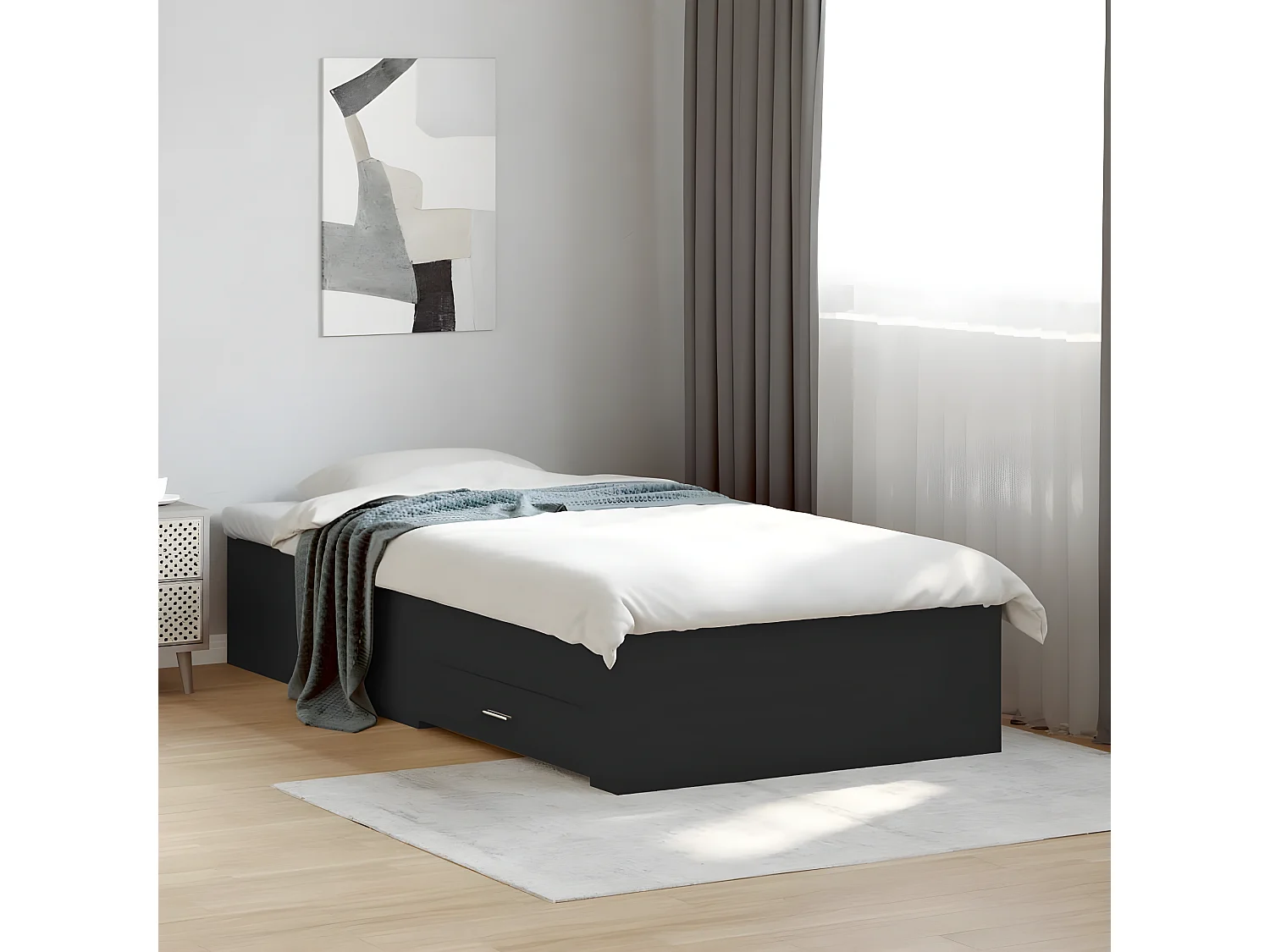 Cadre de lit avec tiroirs noir 75x190 cm bois d'ingénierie