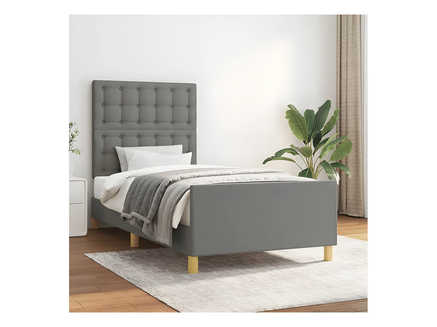 Estructura de cama con cabecero de tela gris oscuro 100x200 cm