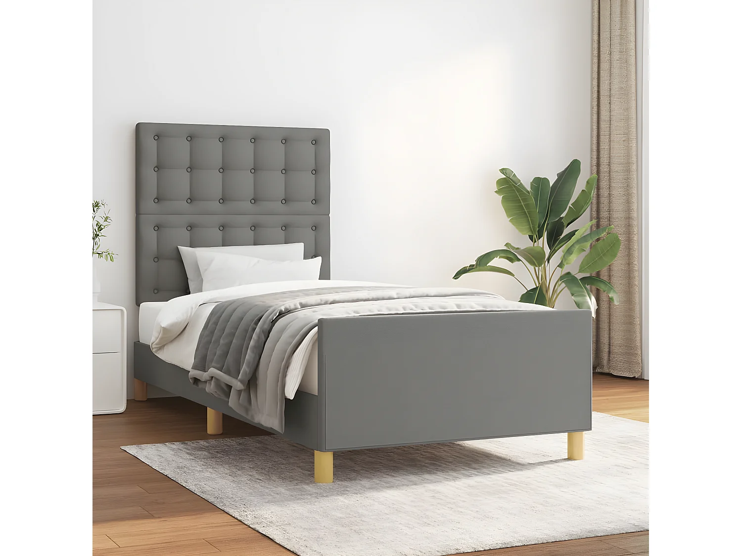 Estructura de cama con cabecero de tela gris oscuro 100x200 cm