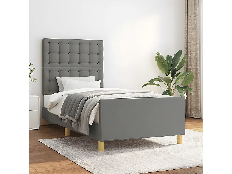 Estructura de cama con cabecero de tela gris oscuro 100x200 cm
