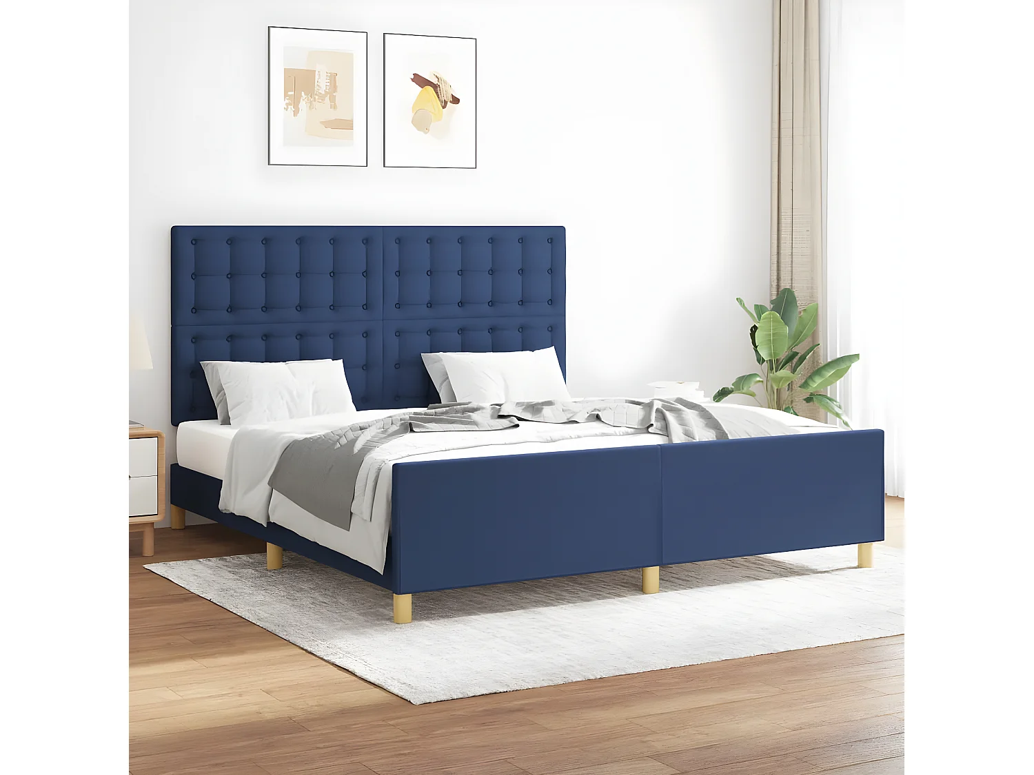 Estructura de cama con cabecero de tela azul 160x200 cm