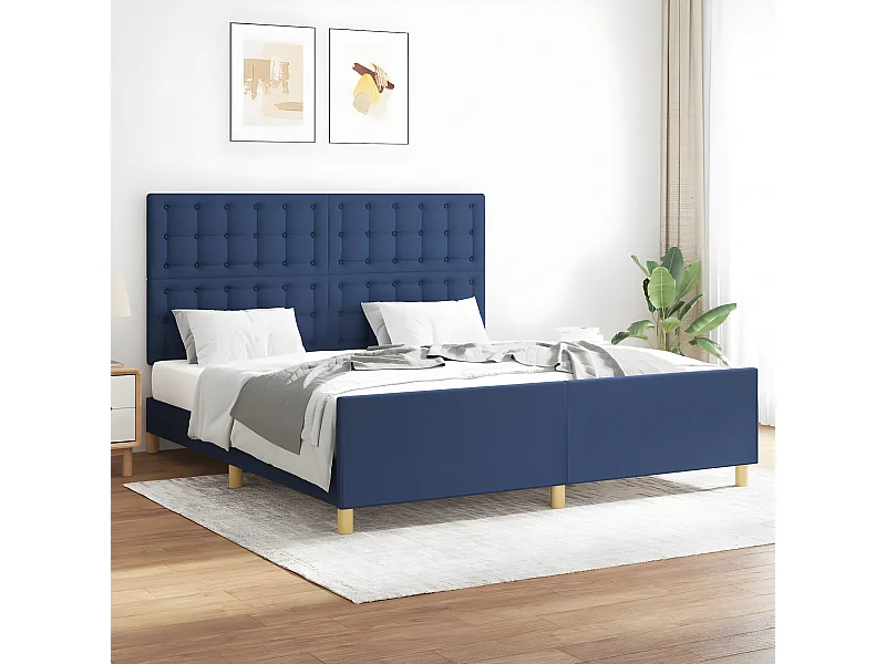 Estructura de cama con cabecero de tela azul 160x200 cm