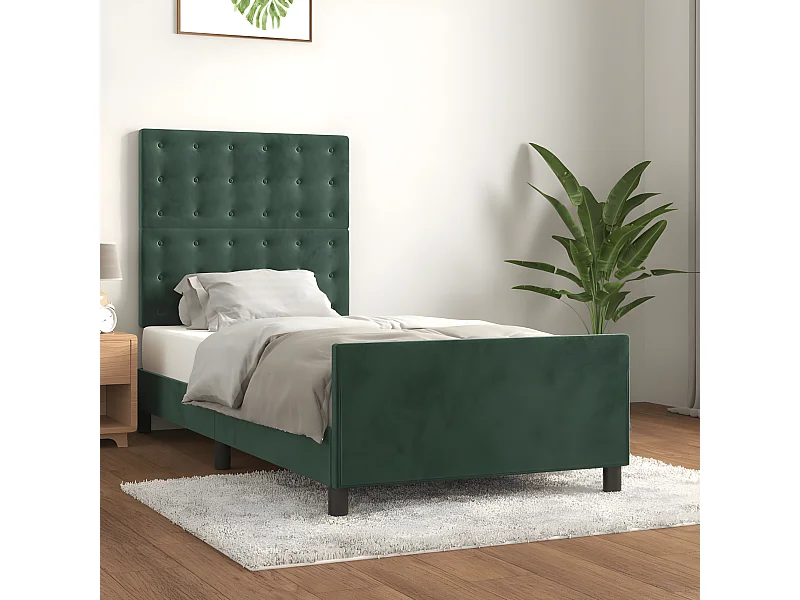 Estructura cama con cabecero terciopelo verde oscuro 90x190 cm