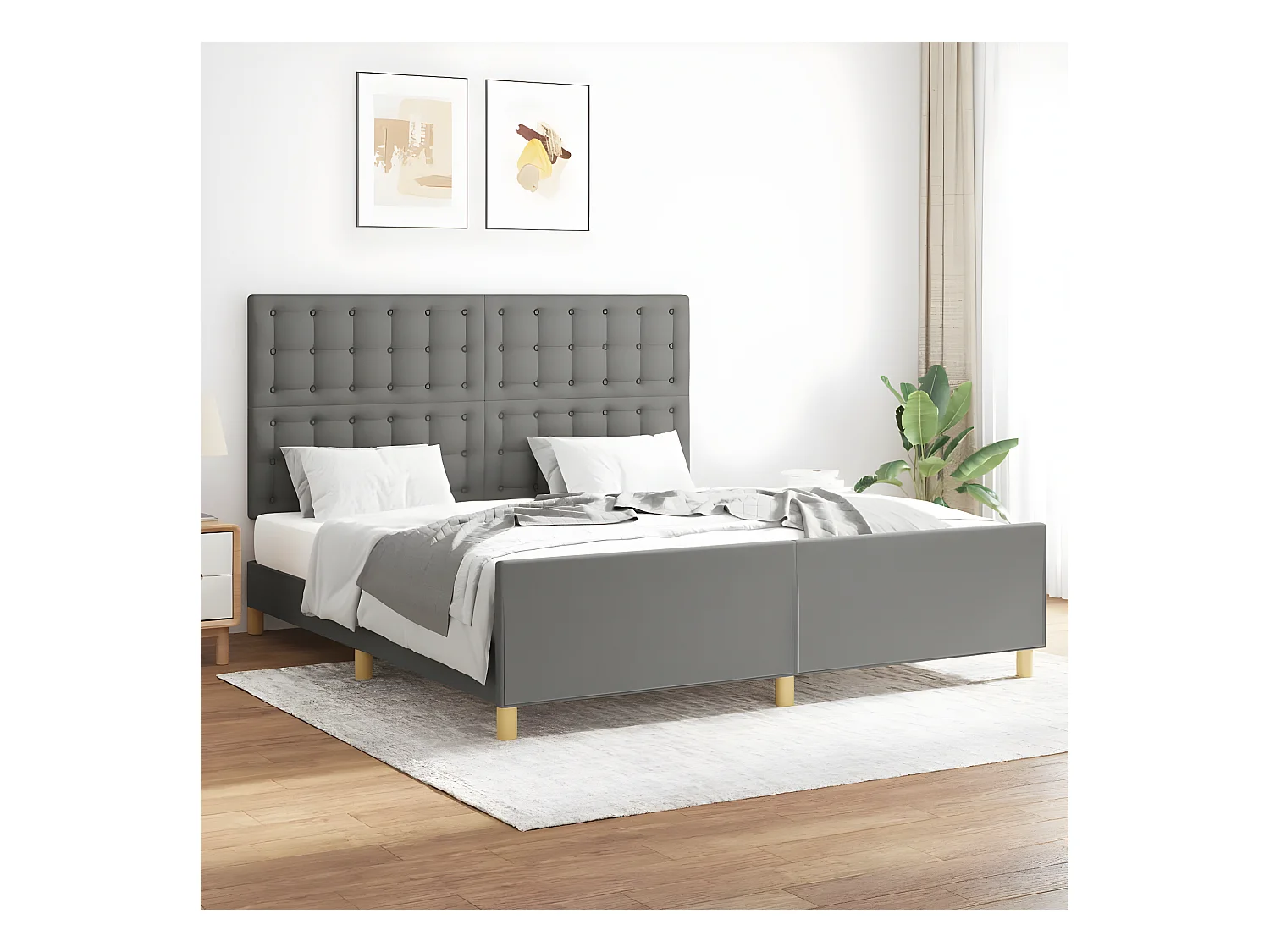 Cadre de lit avec tête de lit Gris foncé 160 x 200 cm Tissu