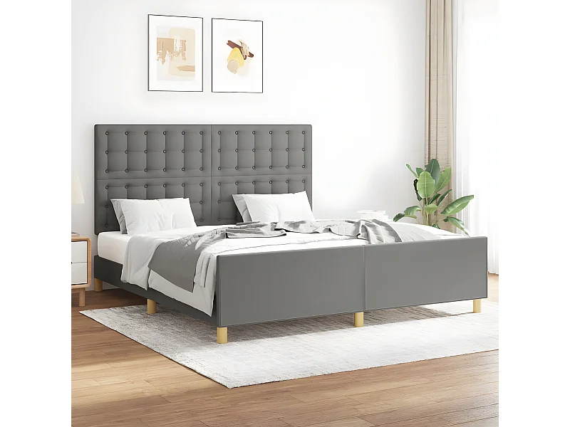 Estructura de cama con cabecero tela gris oscuro 160x200 cm