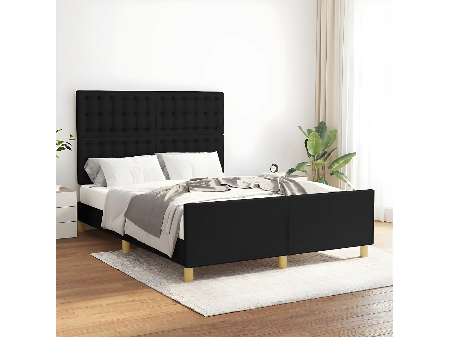 Estructura de cama con cabecero de tela negro 140x190 cm