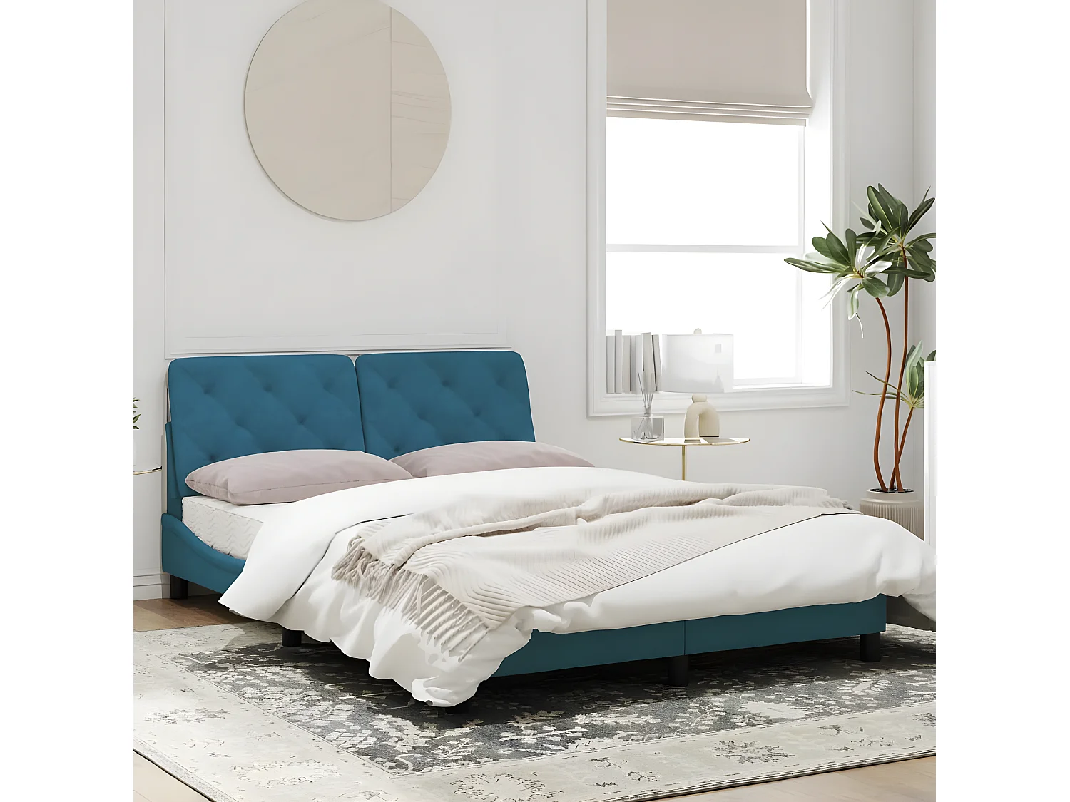Estructura de cama con cabecero terciopelo azul 140x190 cm