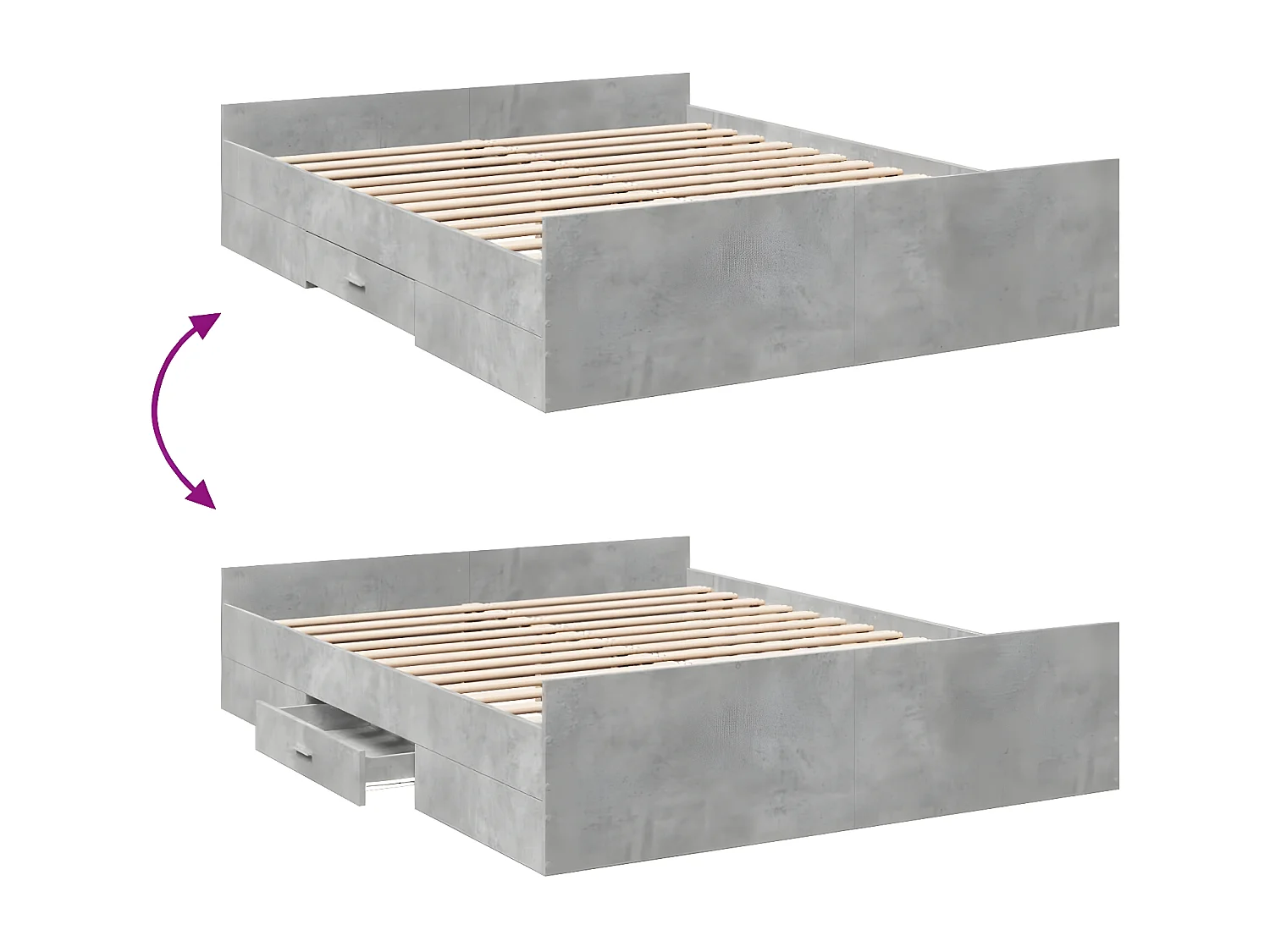 Cadre de lit et tiroirs gris béton 140x200 cm bois d'ingénierie