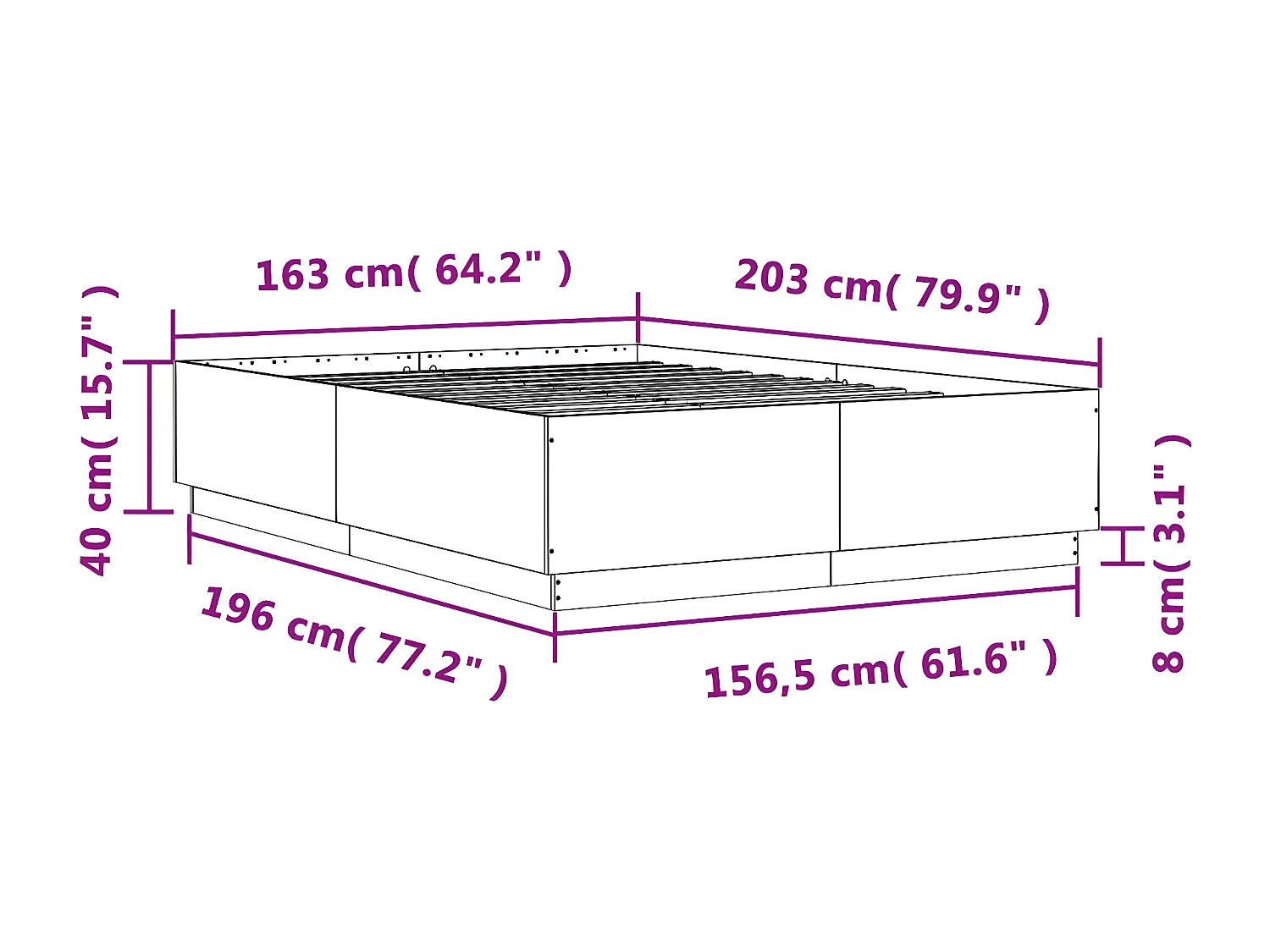 Estrutura de cama 160x200 cm derivados de madeira cinza cimento