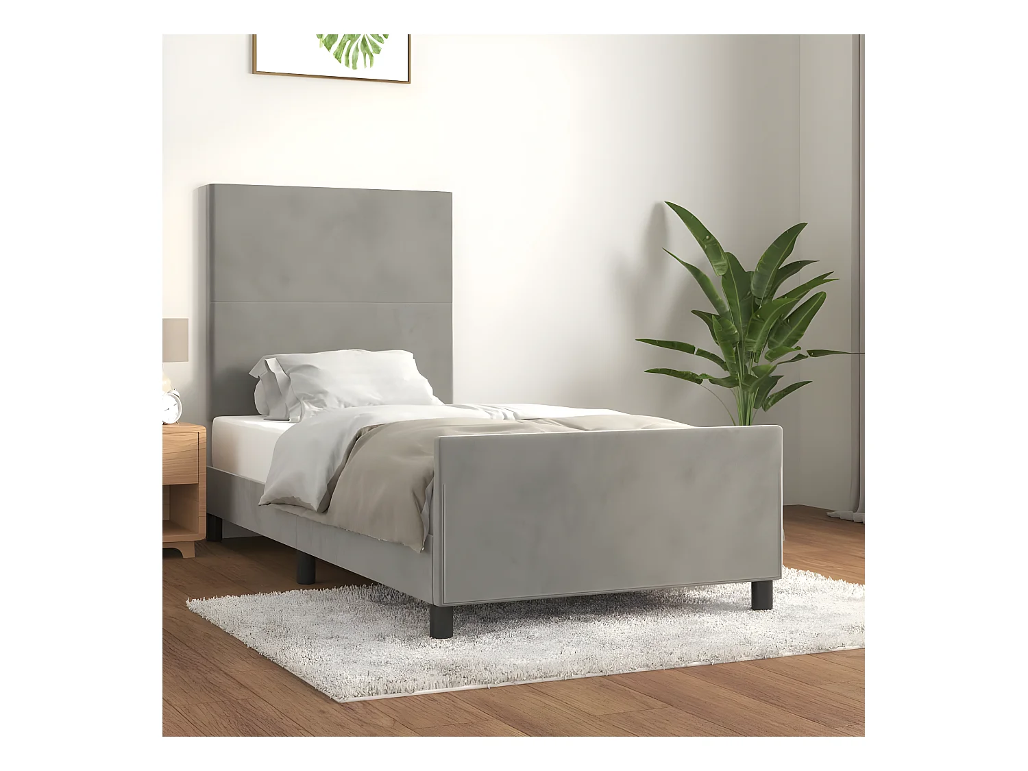 Cadre de lit avec tête de lit Gris clair 90x200 cm Velours