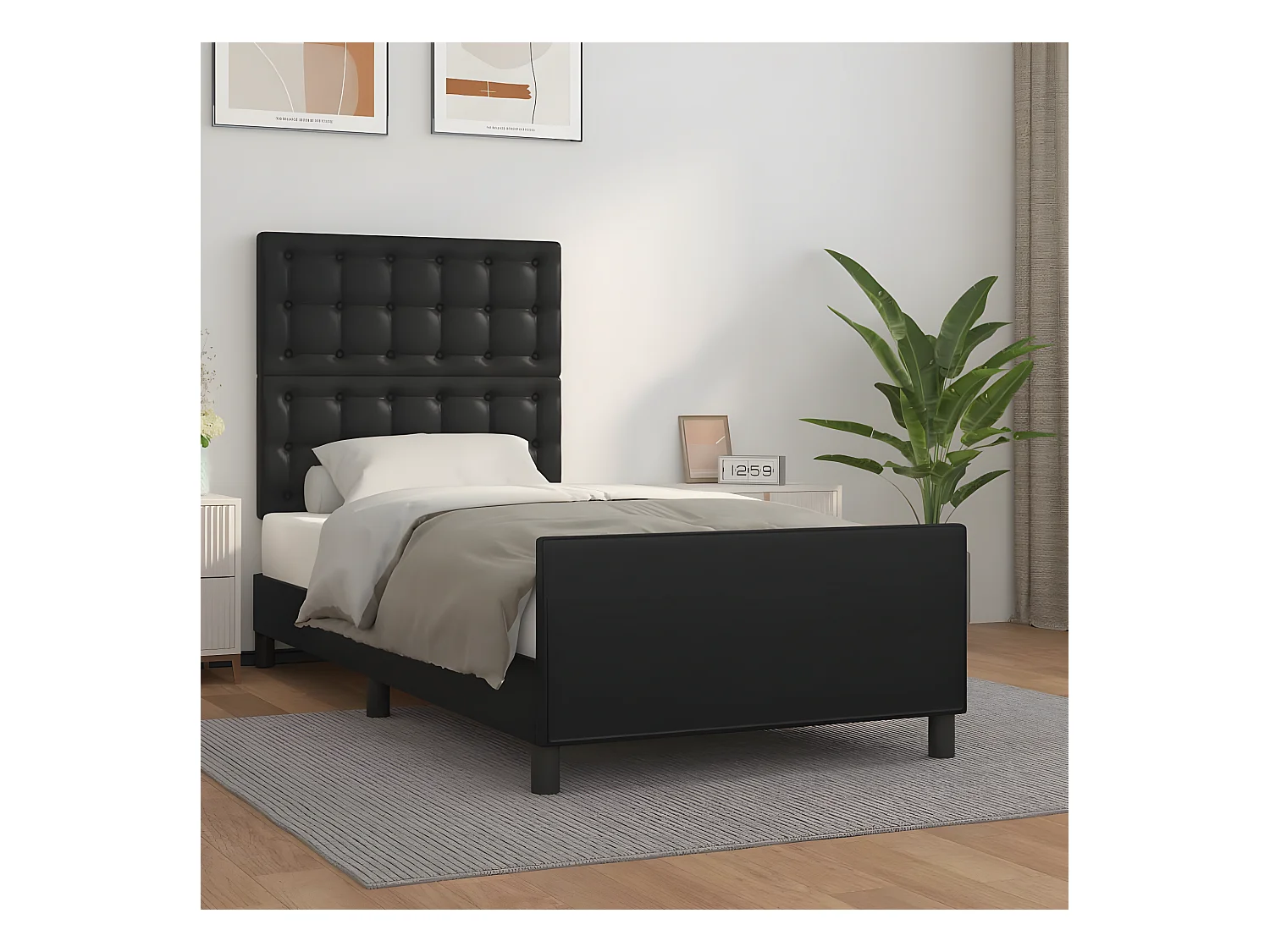 Estructura de cama con cabecero cuero sintético negro 80x200 cm